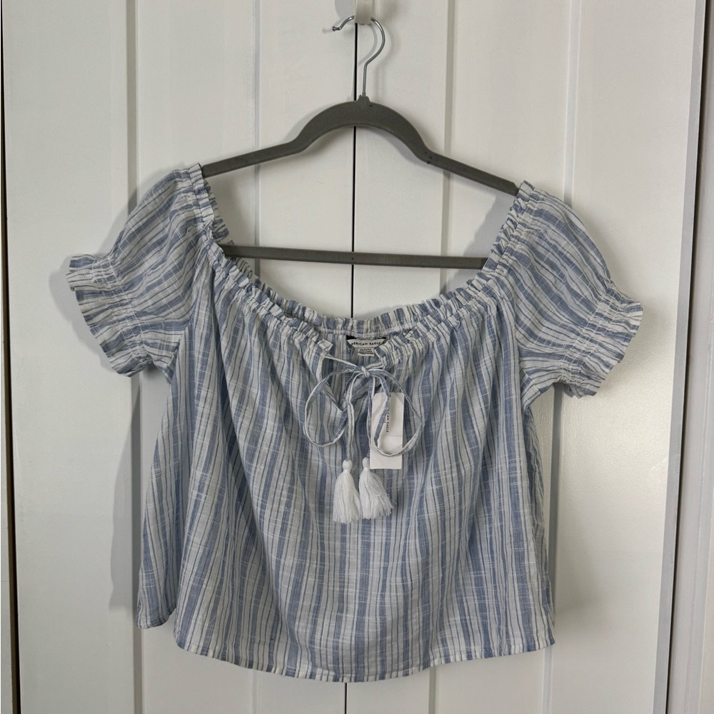 New American Eagle Striped Off the Shoulder Top, Size M - Picture 2 of 6